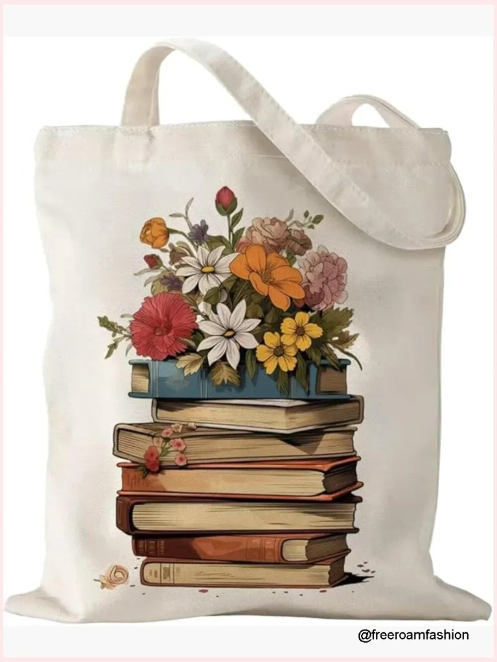 Cotton Canvas Tote Bag with Zipper Handles, Large Capacity, Reusable